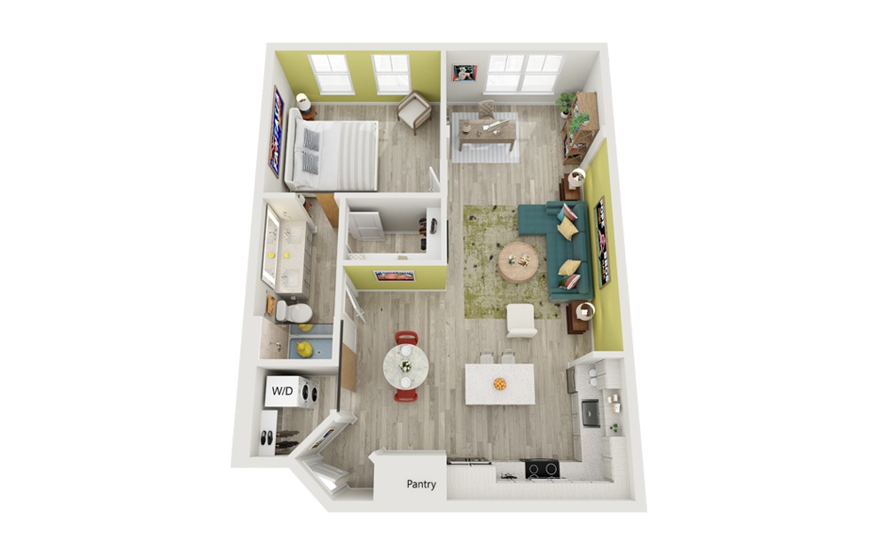 A3 | The Clementine - 1 bedroom floorplan layout with 1 bath and 861 square feet.