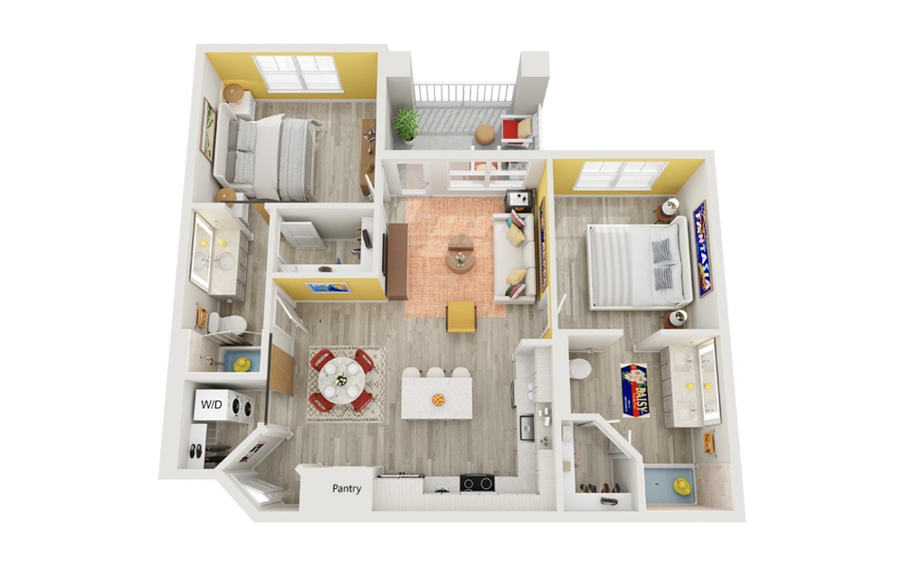 B1 | The Valencia - 2 bedroom floorplan layout with 2 bathrooms and 1039 square feet