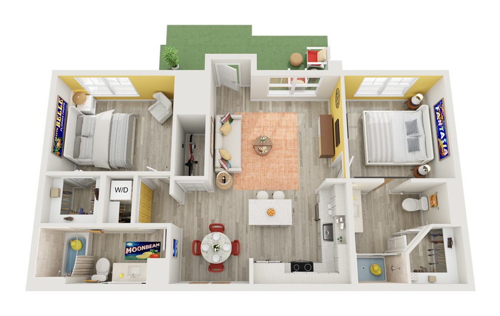 B3 | The Lumia - 2 bedroom floorplan layout with 2 baths and 1002 square feet.