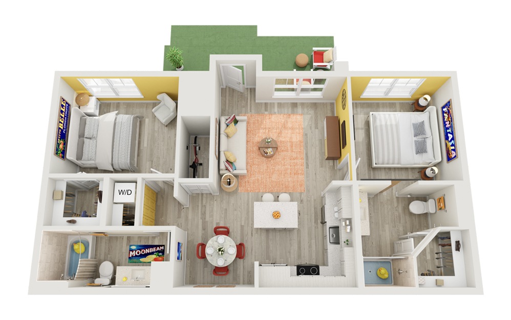 B3 | The Lumia - 2 bedroom floorplan layout with 2 bathrooms and 1002 square feet