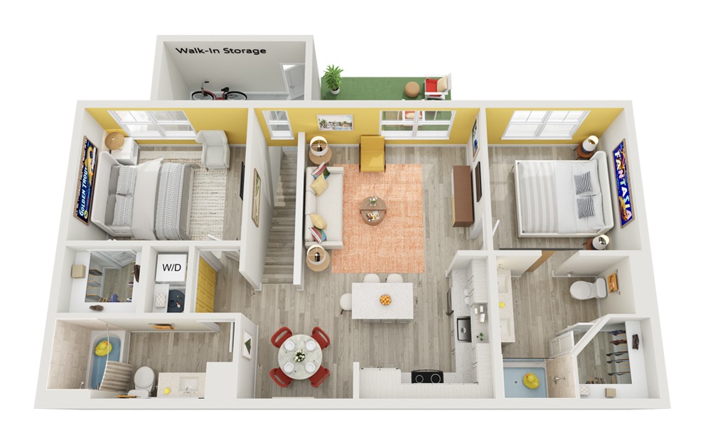 B4 | The Paradisi - 2 bedroom floorplan layout with 2 baths and 1062 square feet.