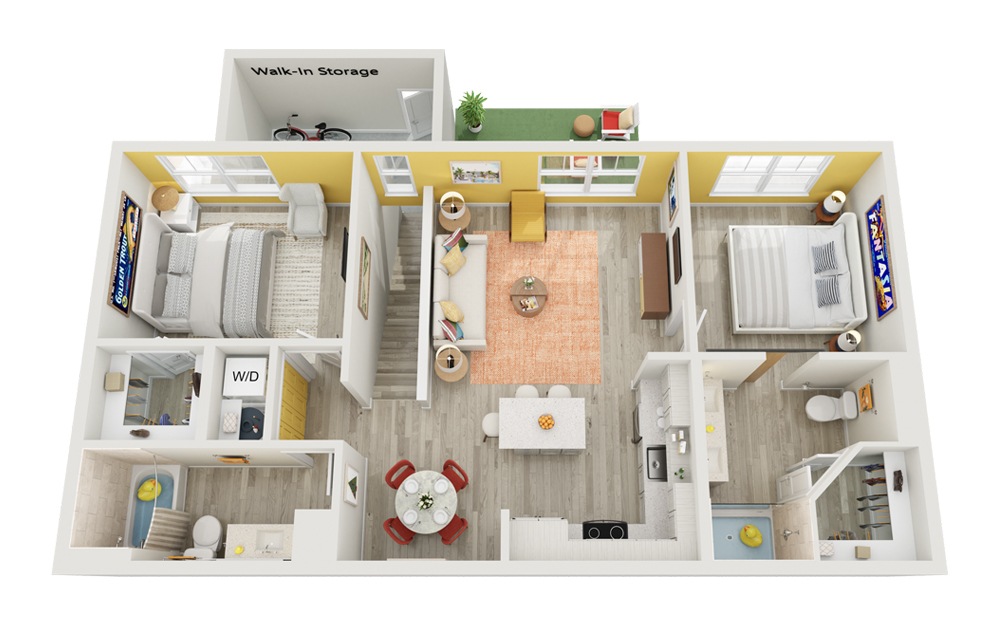 B4 | The Paradisi - 2 bedroom floorplan layout with 2 bathrooms and 1062 square feet