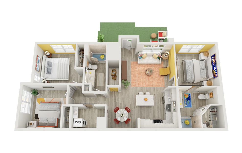 C1 | The Mandarin - 3 bedroom floorplan layout with 2 baths and 1171 square feet.