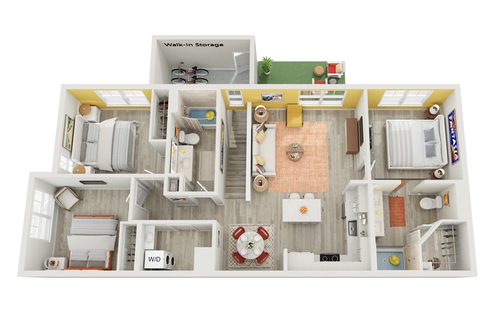 C2 | The Citron - 3 bedroom floorplan layout with 2 baths and 1231 square feet.