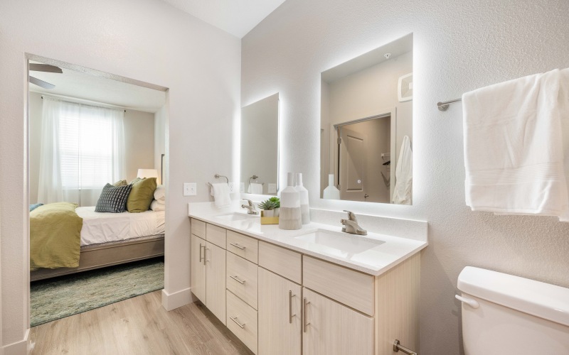 model apartment bathroom with furnishings
